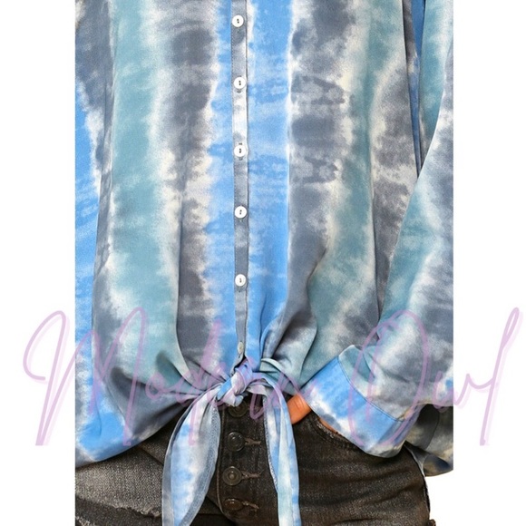 Tie Dye LS Button Up Shirt with Tied Hem - Picture 4 of 5